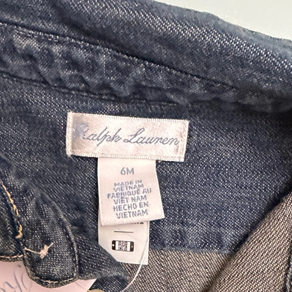 Ralph Lauren Girls Denim Shirt Dress in Blue with Embroidered Pony